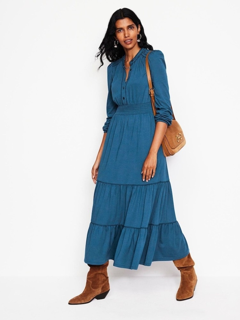 Boden Shirred Tiered Long-Sleeve Dress - 16/18 (sold out)